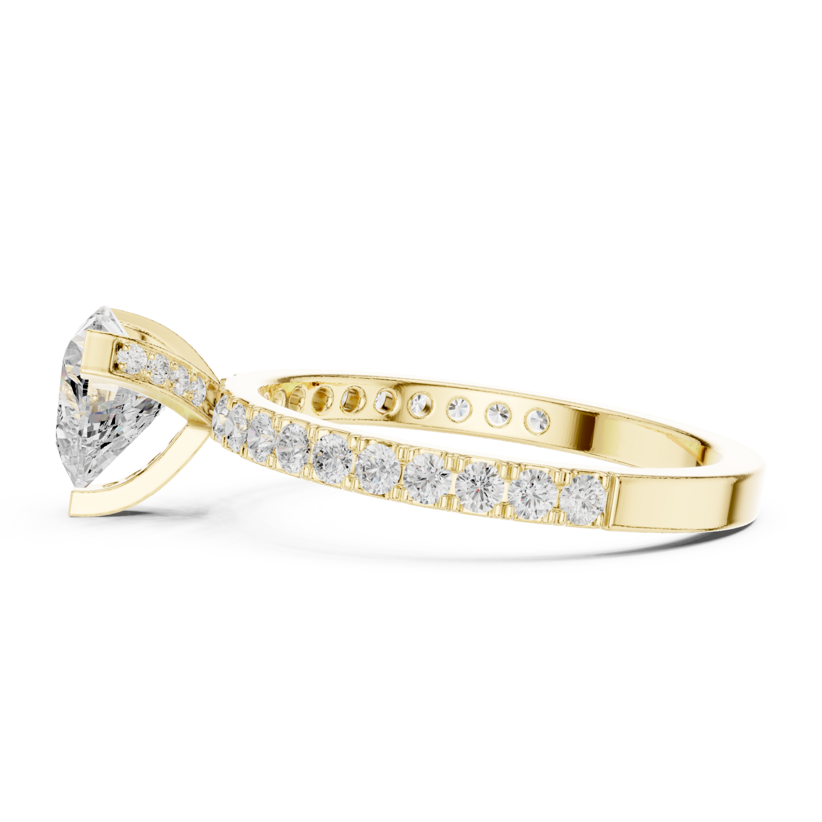  Gold Timeless Embrace Heart Accent Engagement Ring Side View