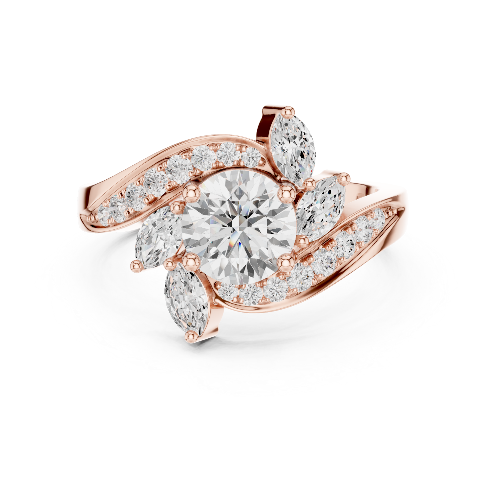  Rose Gold Celestial Whisper Shimmer Embrace Ring Front View