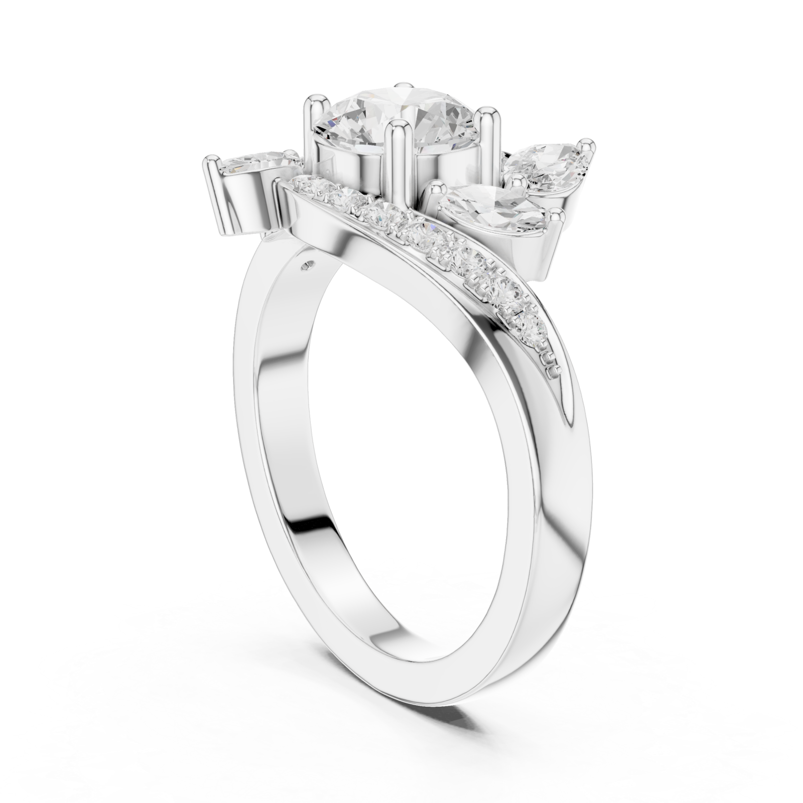  White Gold Celestial Whisper Shimmer Embrace Ring Left View
