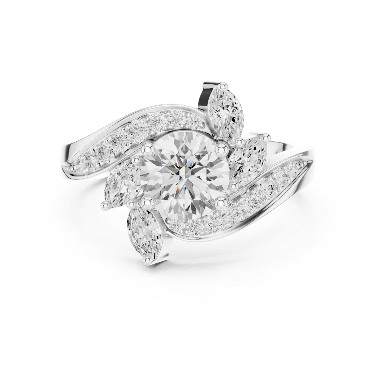  White Gold Celestial Whisper Shimmer Embrace Ring Front View