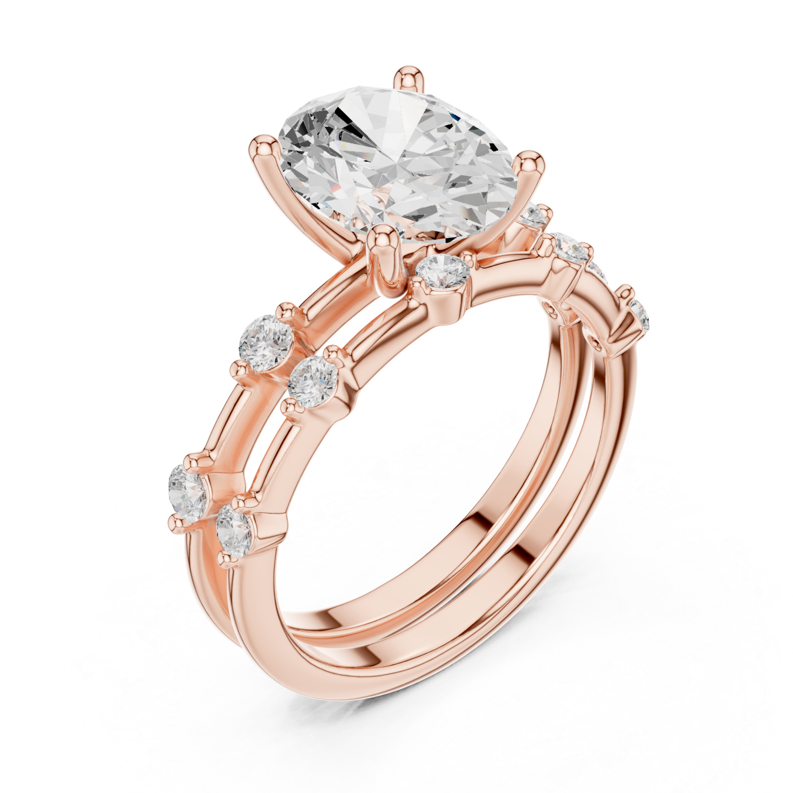  Rose Gold Elegant Duo Radiance Ring Set Right View