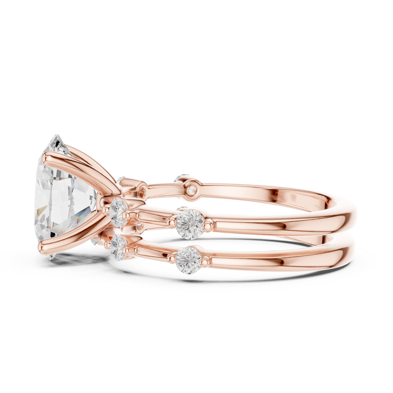  Rose Gold Elegant Duo Radiance Ring Set Side View