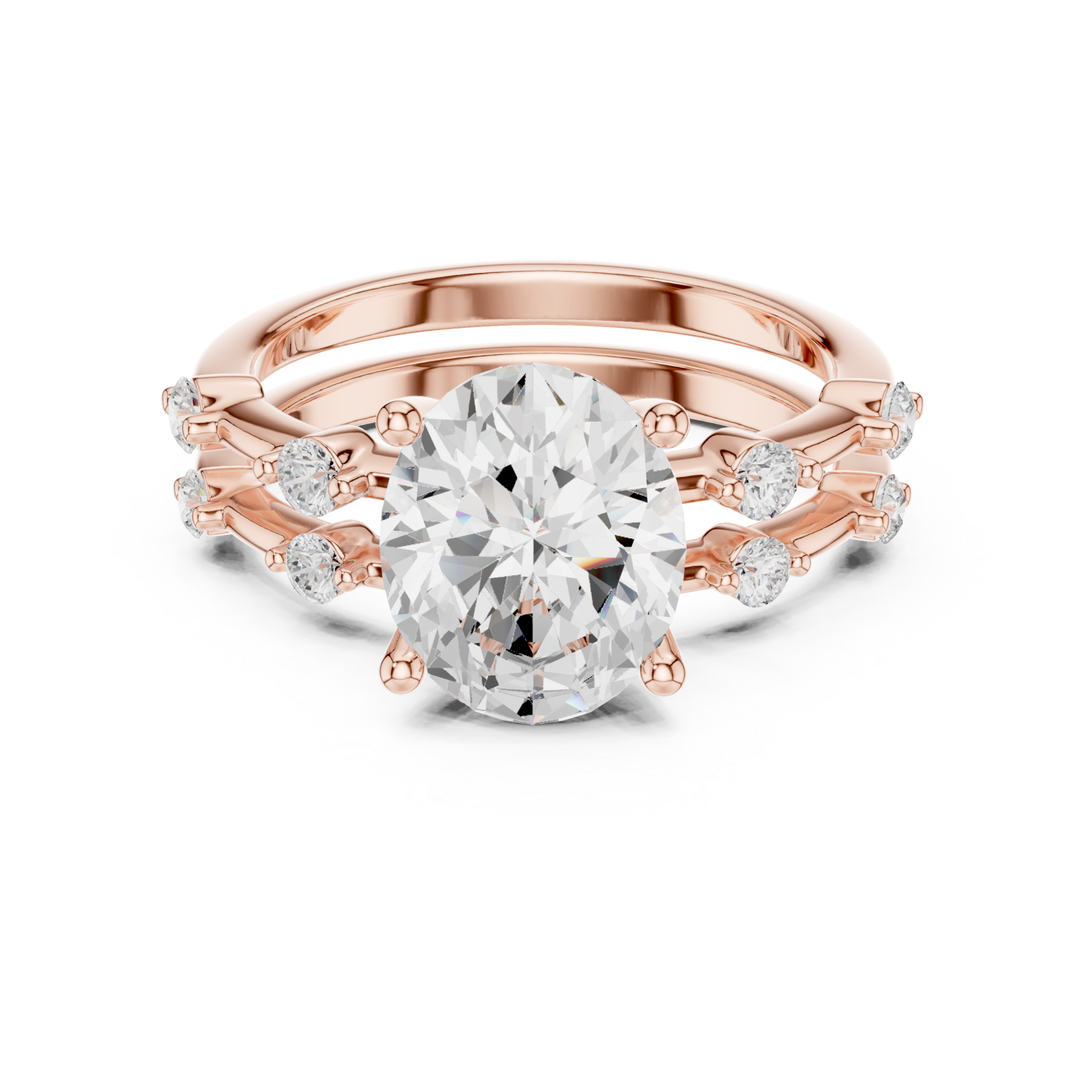  Rose Gold Elegant Duo Radiance Ring Set Front View