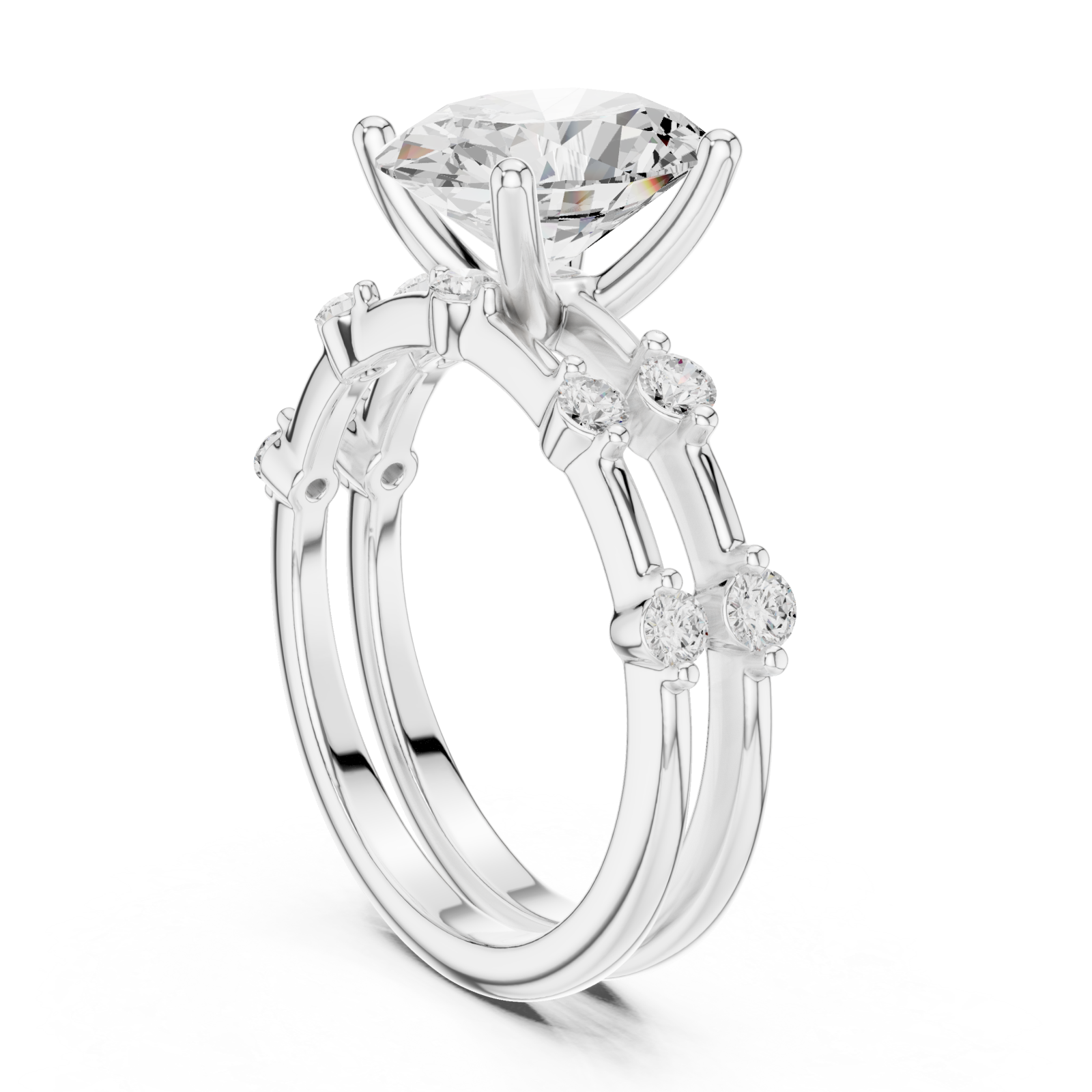  White Gold Elegant Duo Radiance Ring Set Left View