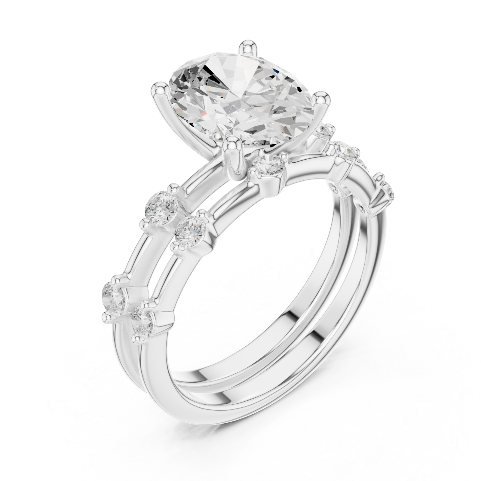  White Gold Elegant Duo Radiance Ring Set Right View