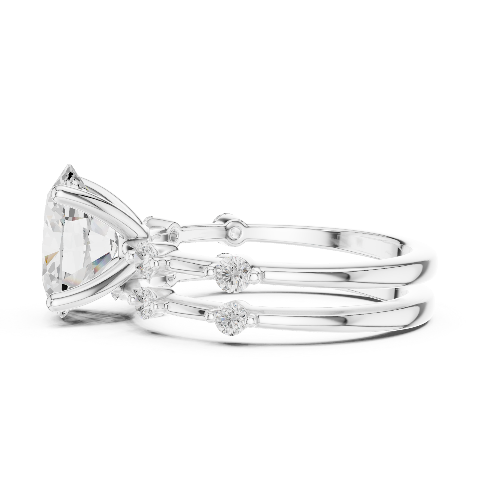  White Gold Elegant Duo Radiance Ring Set Side View