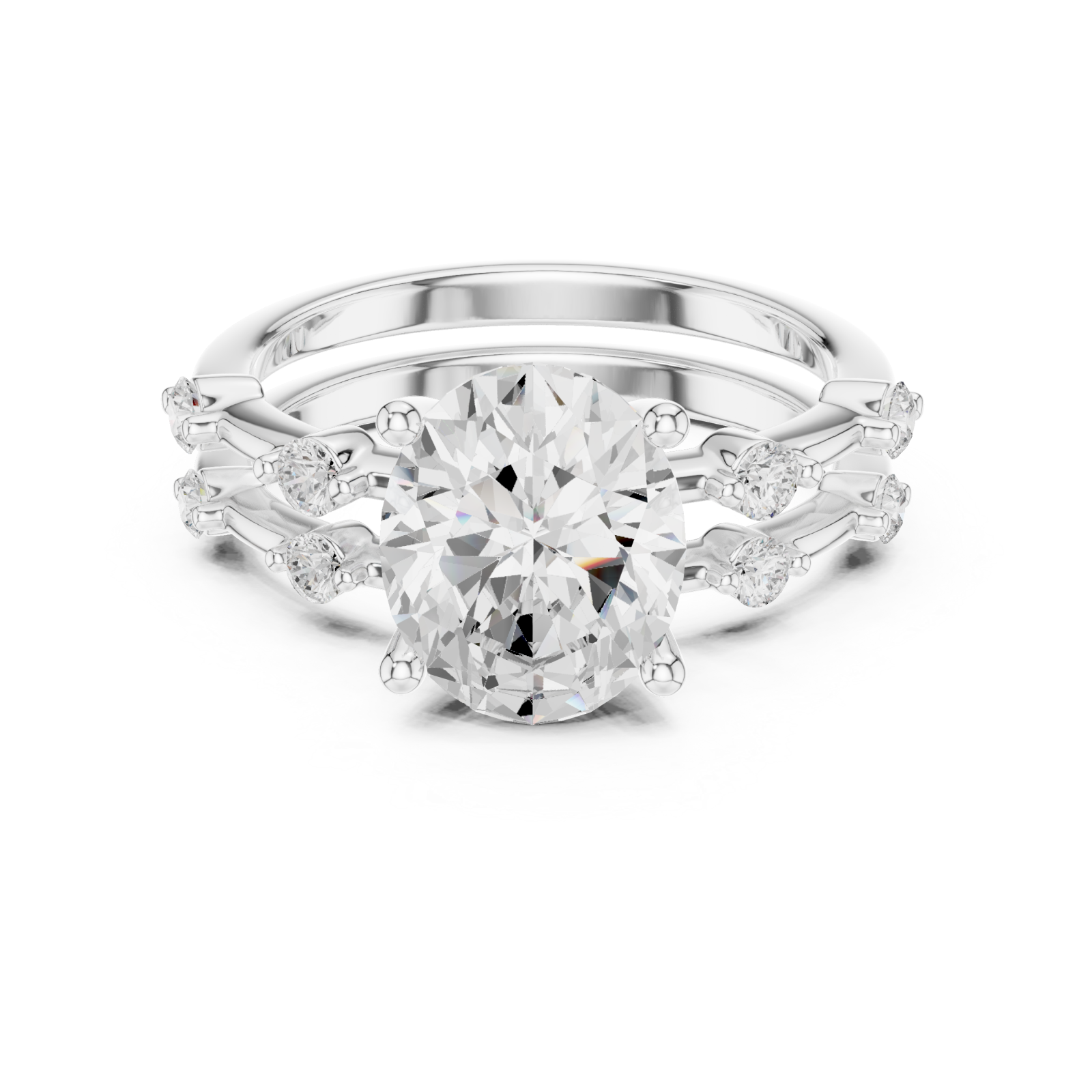  White Gold Elegant Duo Radiance Ring Set Front View