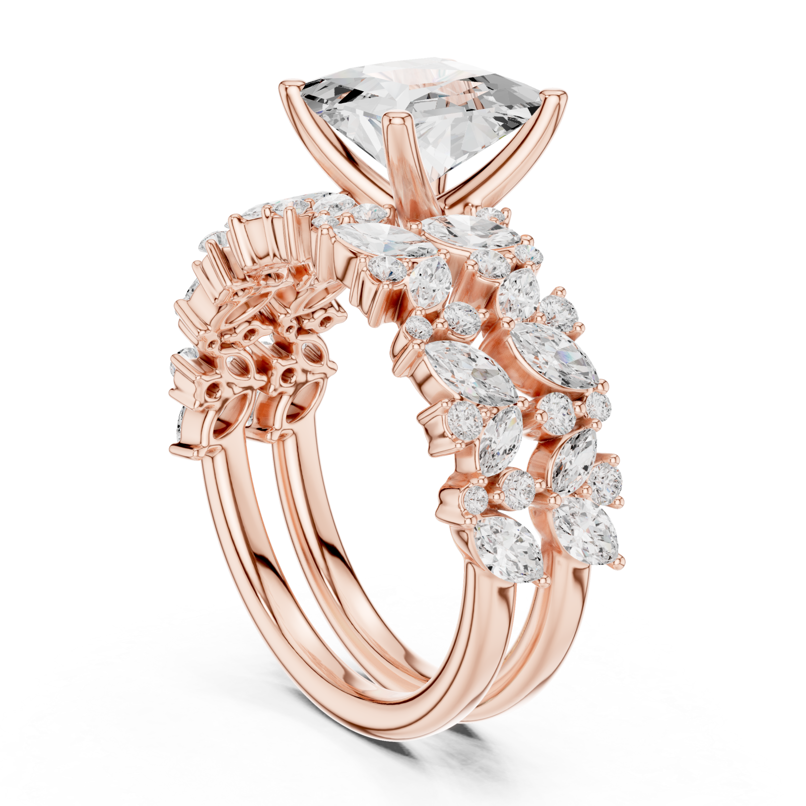  Rose Gold Majestic Lattice Crown Ring Left View