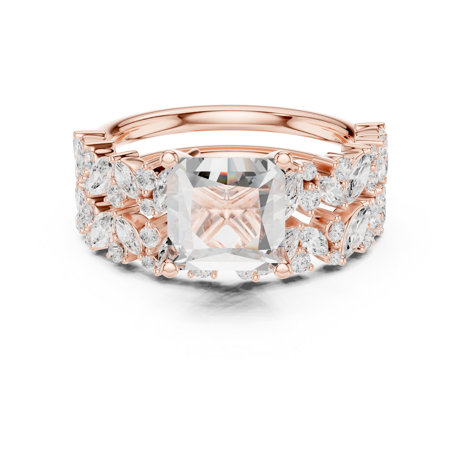 Rose Gold Majestic Lattice Crown Ring Front View