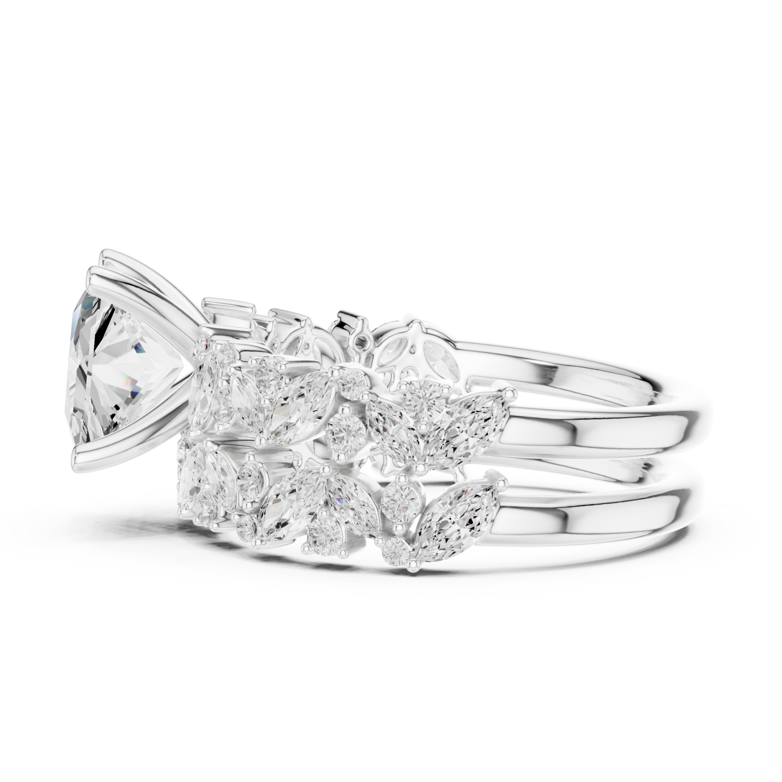  White Gold Majestic Lattice Crown Ring Side View