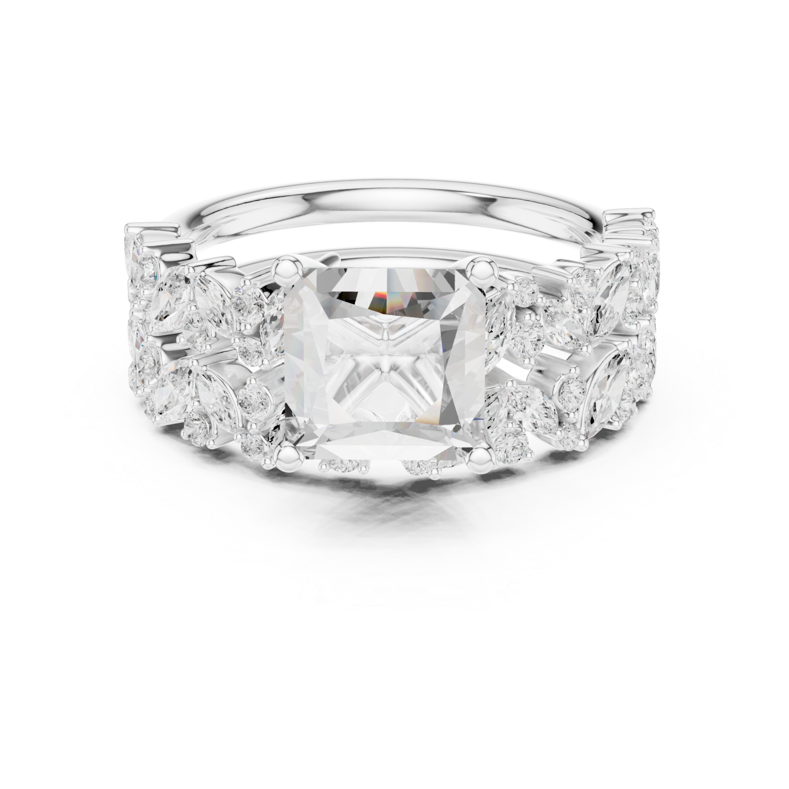  White Gold Majestic Lattice Crown Ring Front View