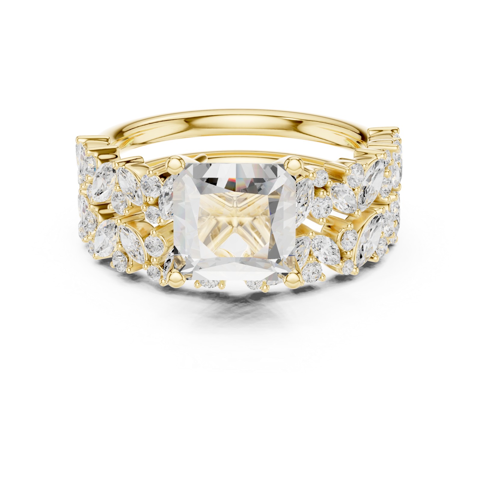  Gold Majestic Lattice Crown Ring Front View
