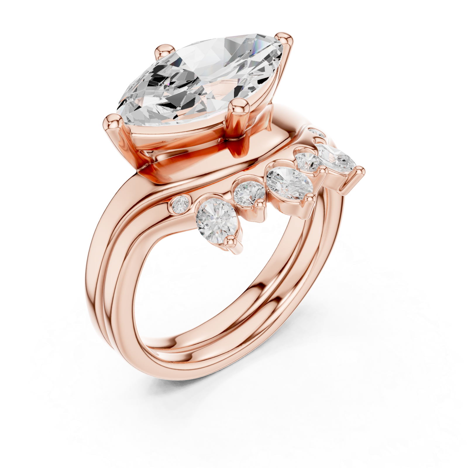  Rose Gold Elegance Arched Marquise Statement Ring Right View