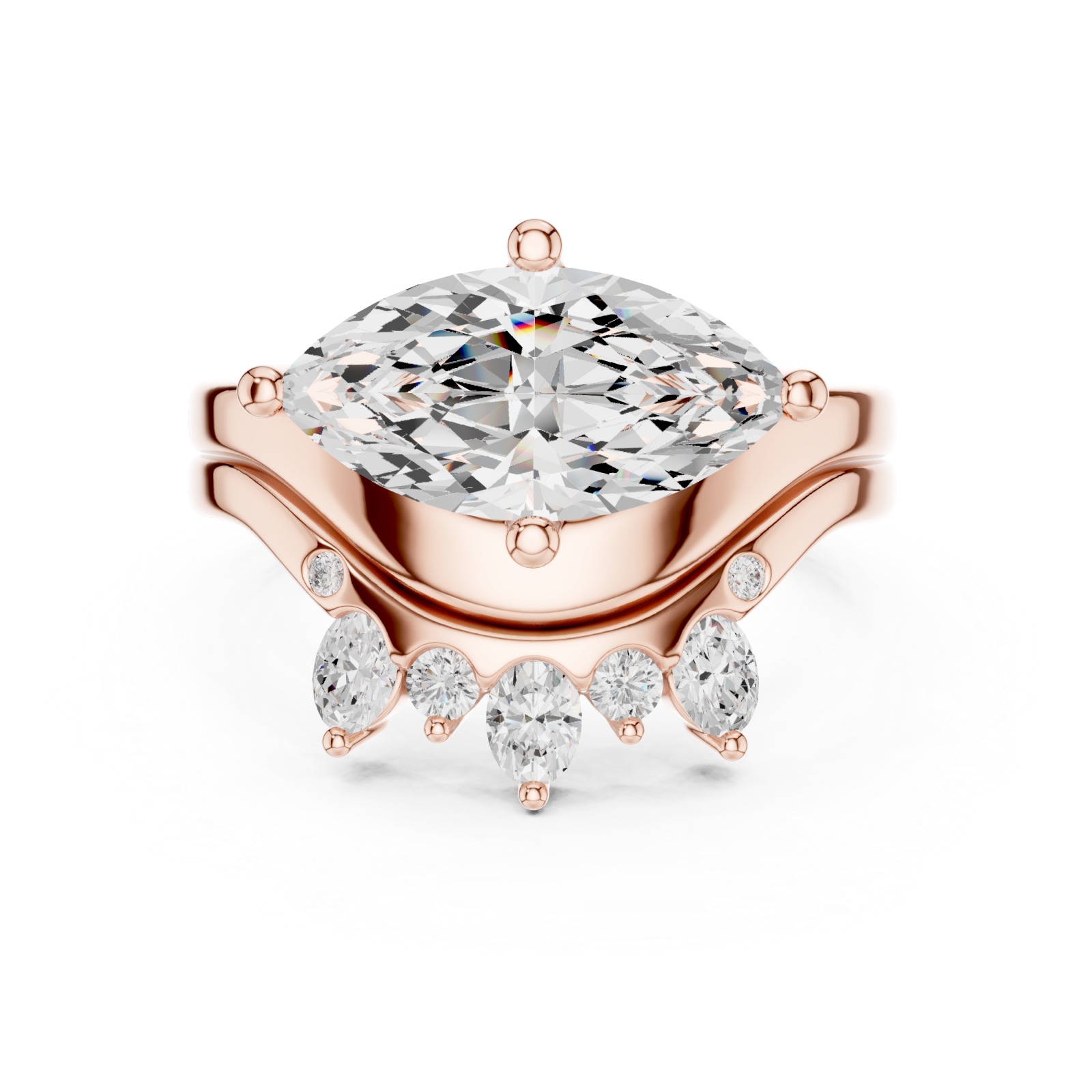  Rose Gold Elegance Arched Marquise Statement Ring Front View