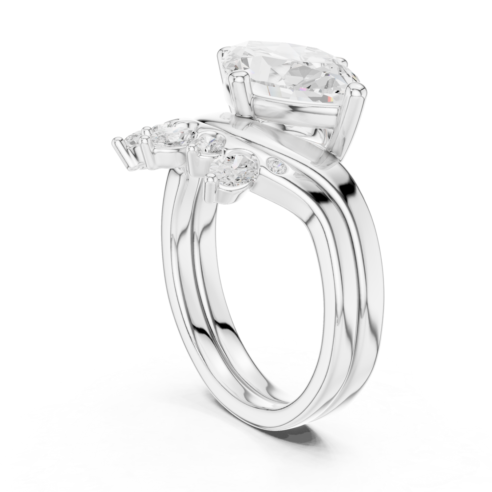  White Gold Elegance Arched Marquise Statement Ring Left View