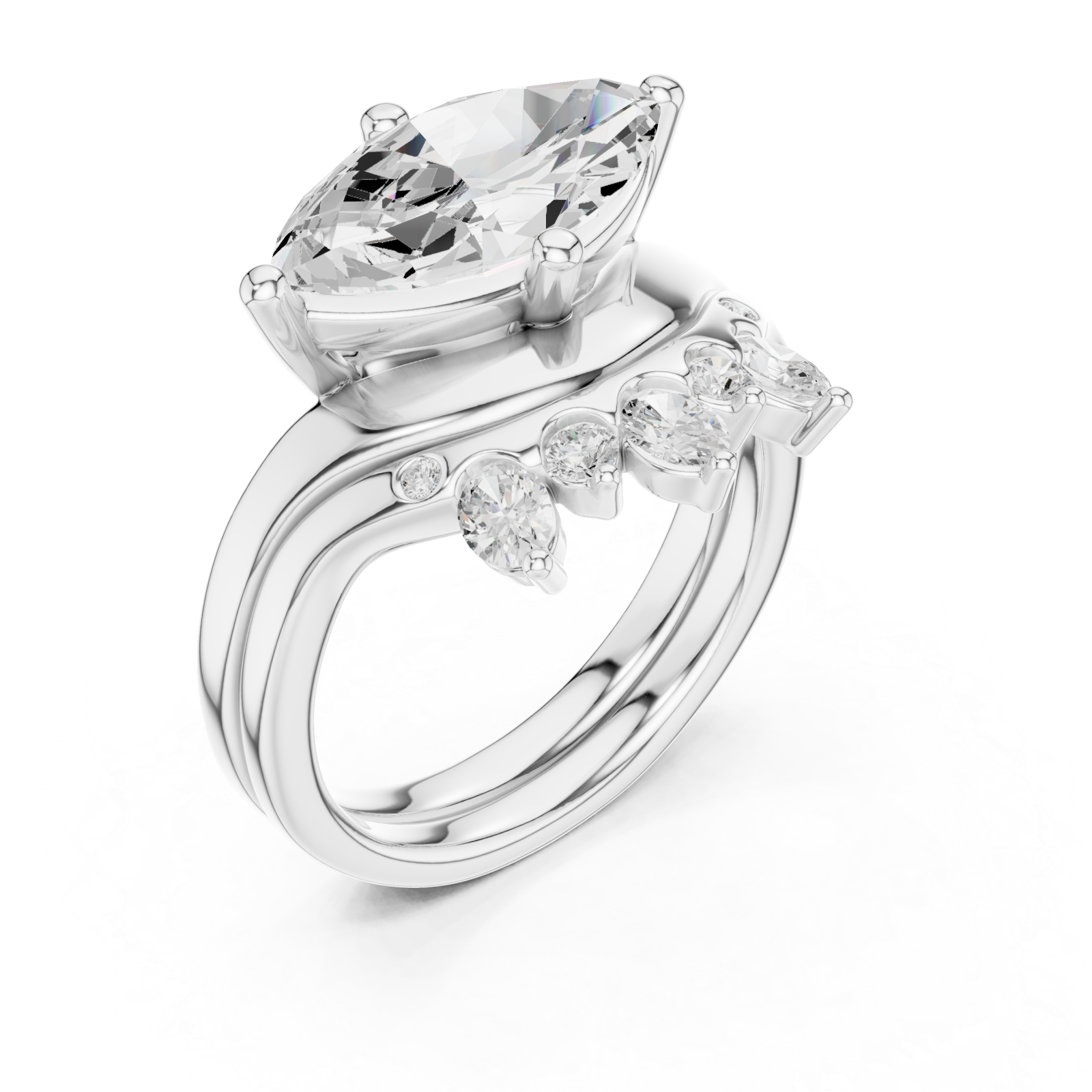  White Gold Elegance Arched Marquise Statement Ring Right View