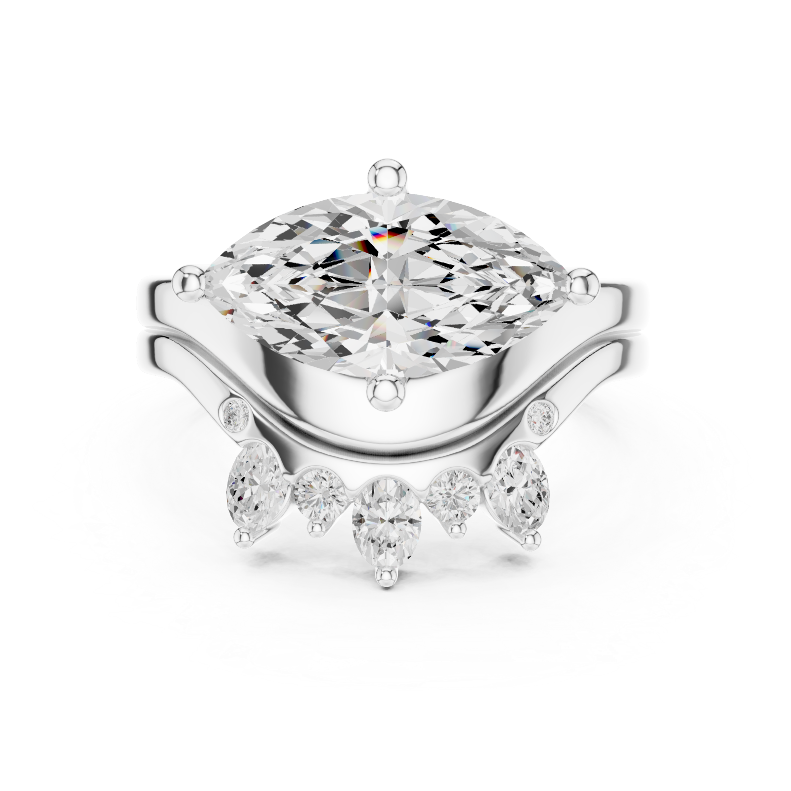  White Gold Elegance Arched Marquise Statement Ring Front View
