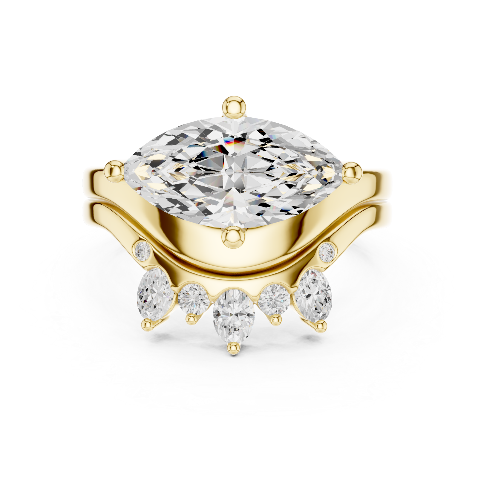  Gold Elegance Arched Marquise Statement Ring Front View