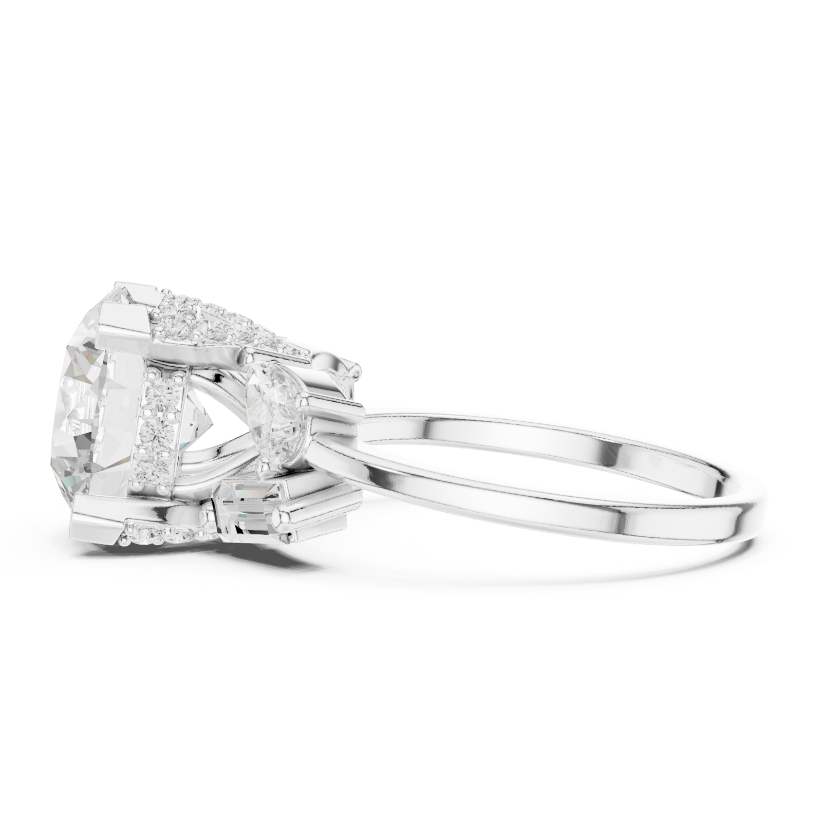  White Gold Radiant Blossom Couture Band Ring Side View