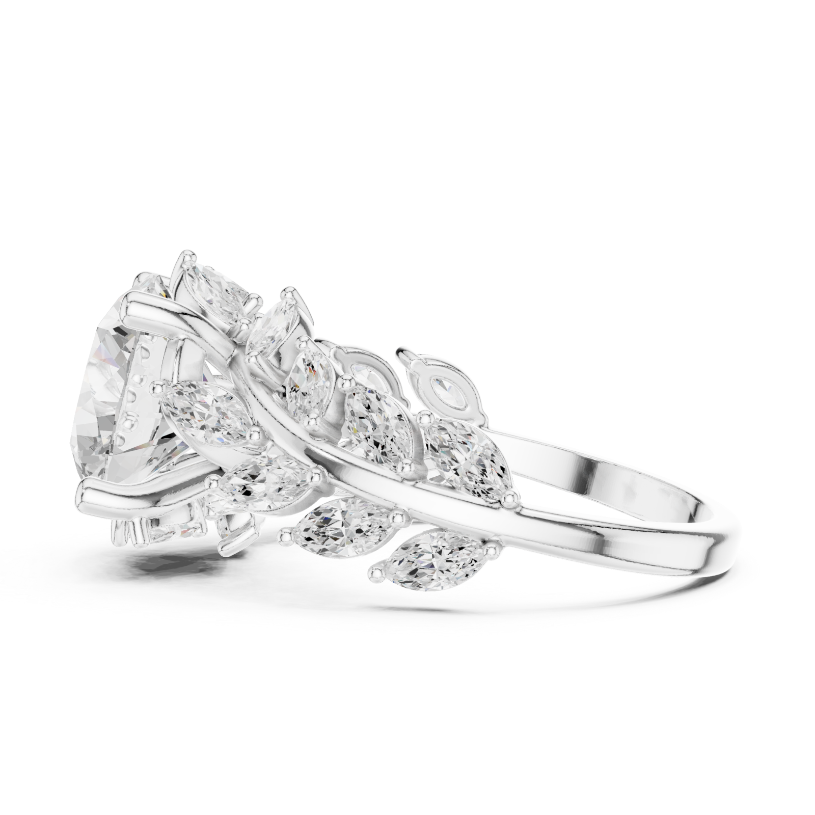  White Gold Willow Vine Sparkle Ring Side View