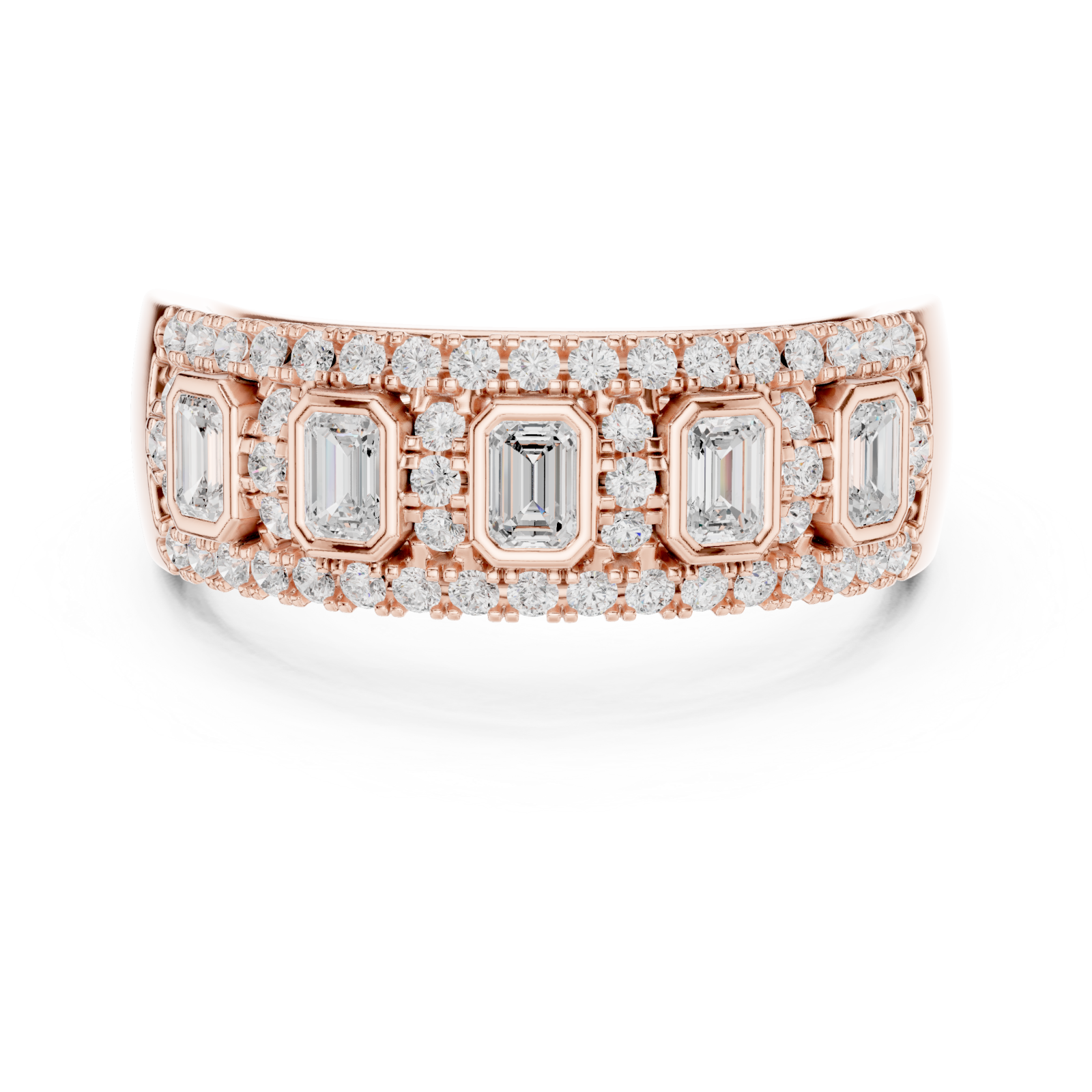  Rose Gold Regal Cascade Band Ring Front View