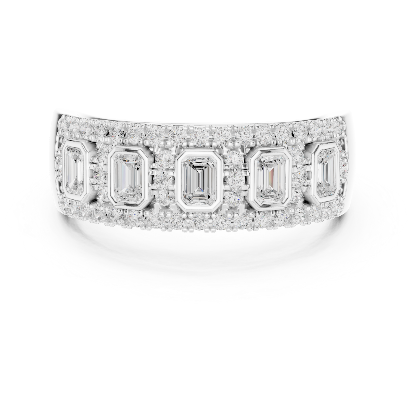  White Gold Regal Cascade Band Ring Front View
