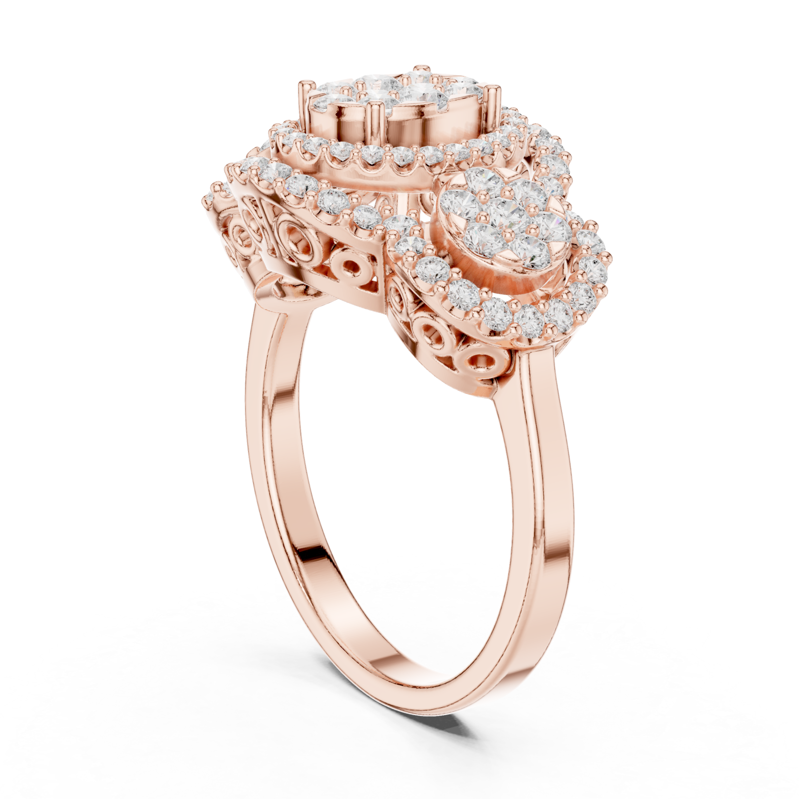  Rose Gold Majestic Petal Array Evening Ring Left View