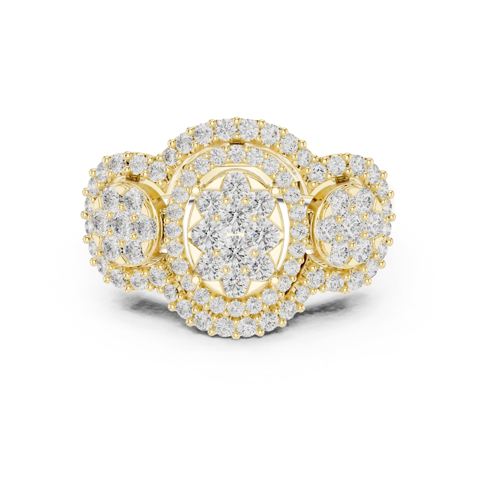 Gold Majestic Petal Array Evening Ring Front View