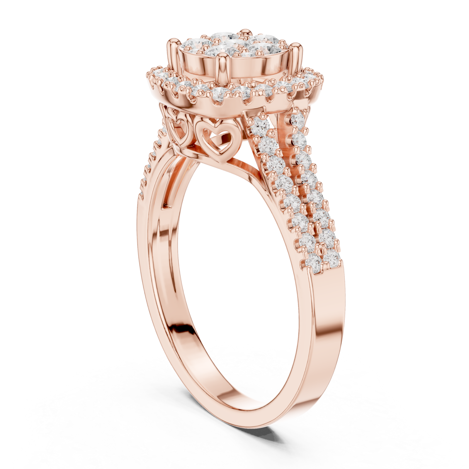  Rose Gold Celestial Embrace Petal Crown Solitaire Ring Left View