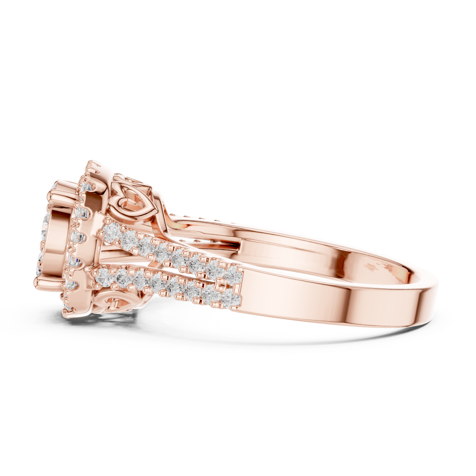  Rose Gold Celestial Embrace Petal Crown Solitaire Ring Side View