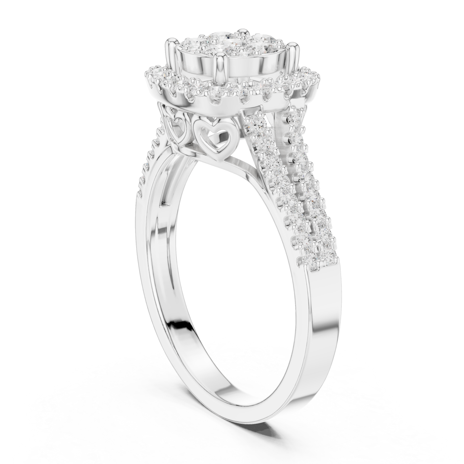  White Gold Celestial Embrace Petal Crown Solitaire Ring Left View