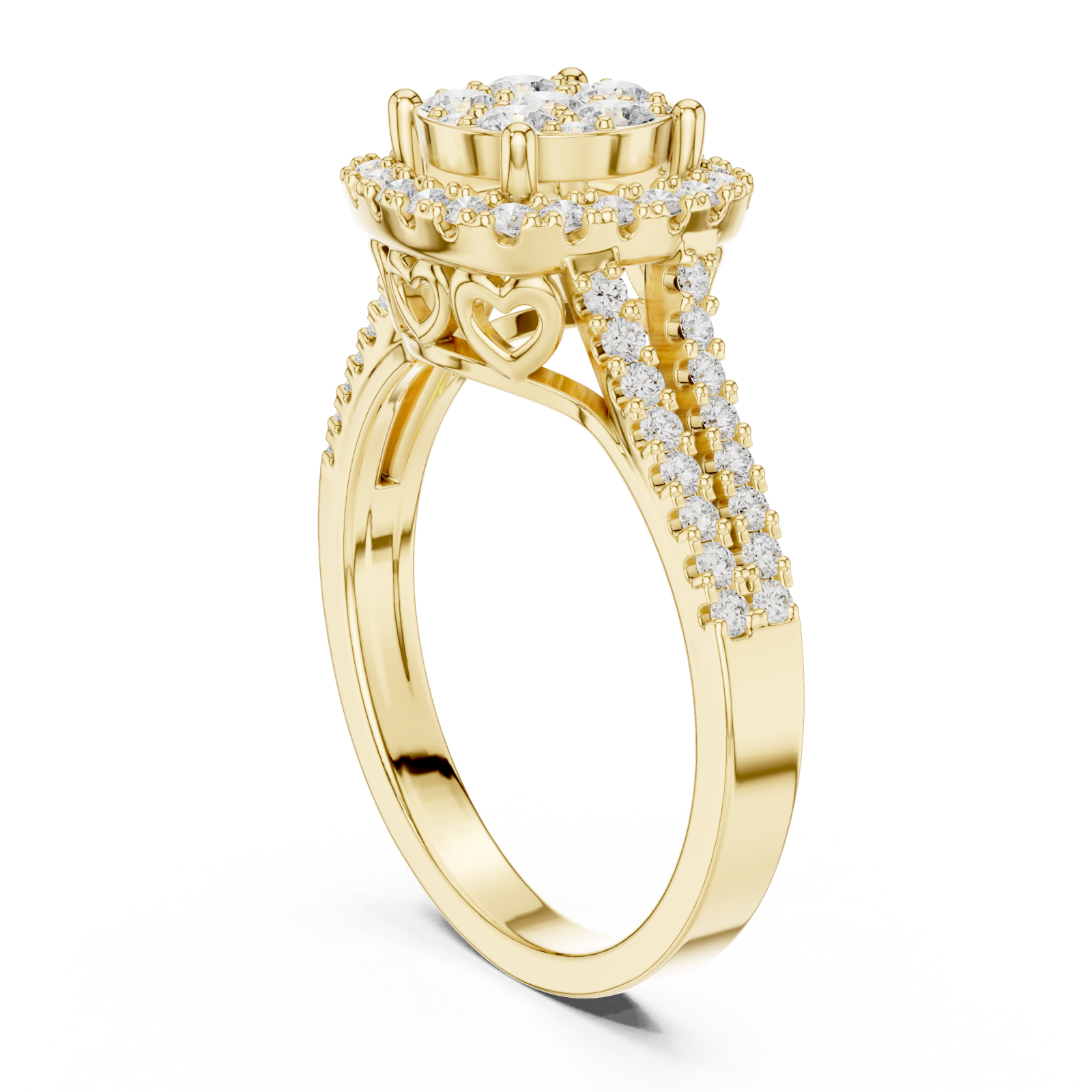  Gold Celestial Embrace Petal Crown Solitaire Ring Left View