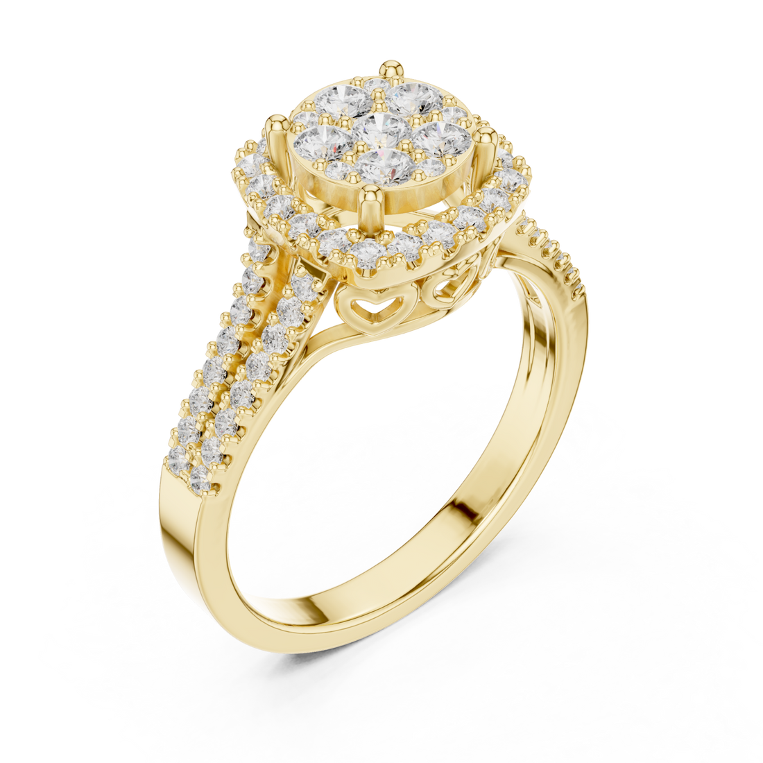 Gold Celestial Embrace Petal Crown Solitaire Ring Right View
