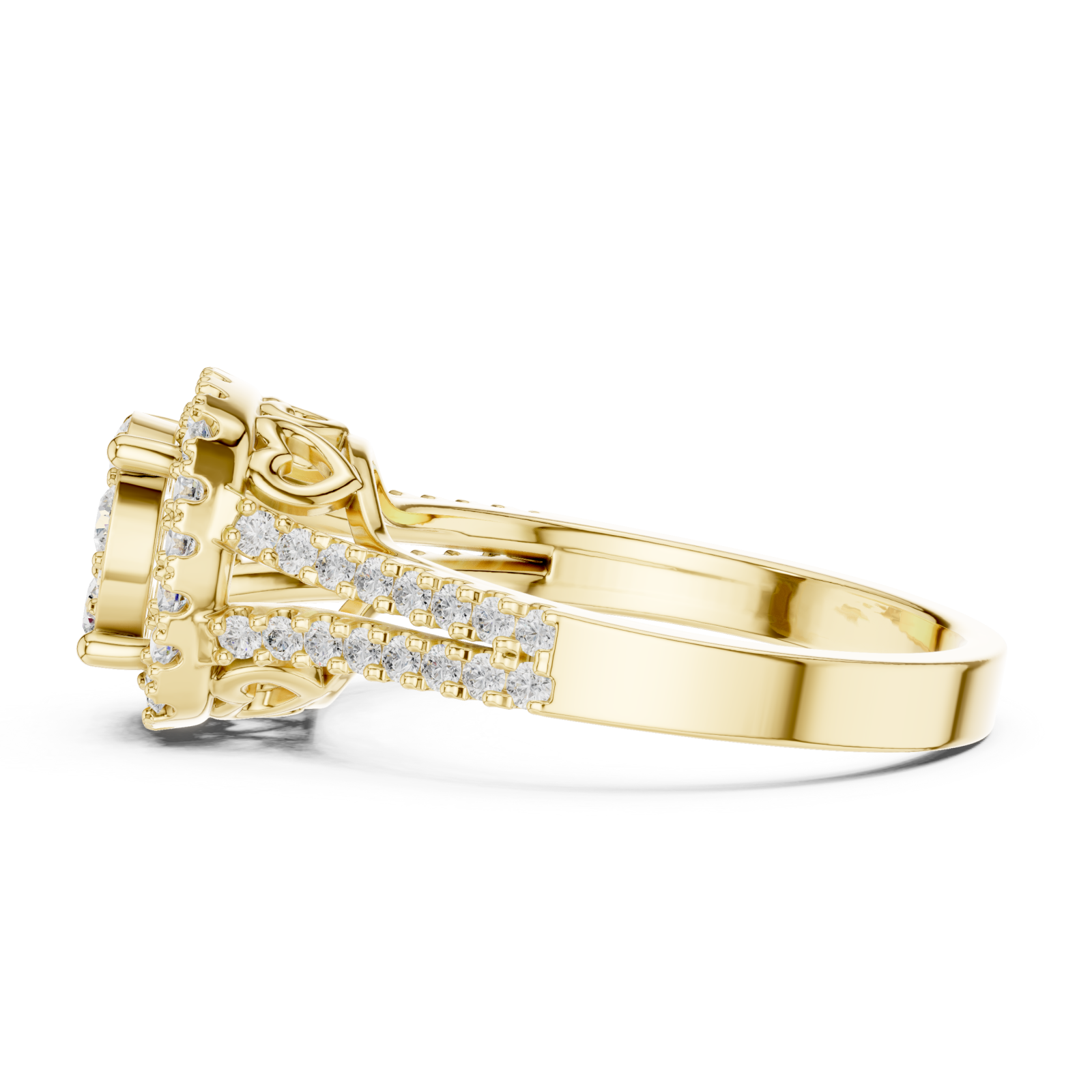  Gold Celestial Embrace Petal Crown Solitaire Ring Side View