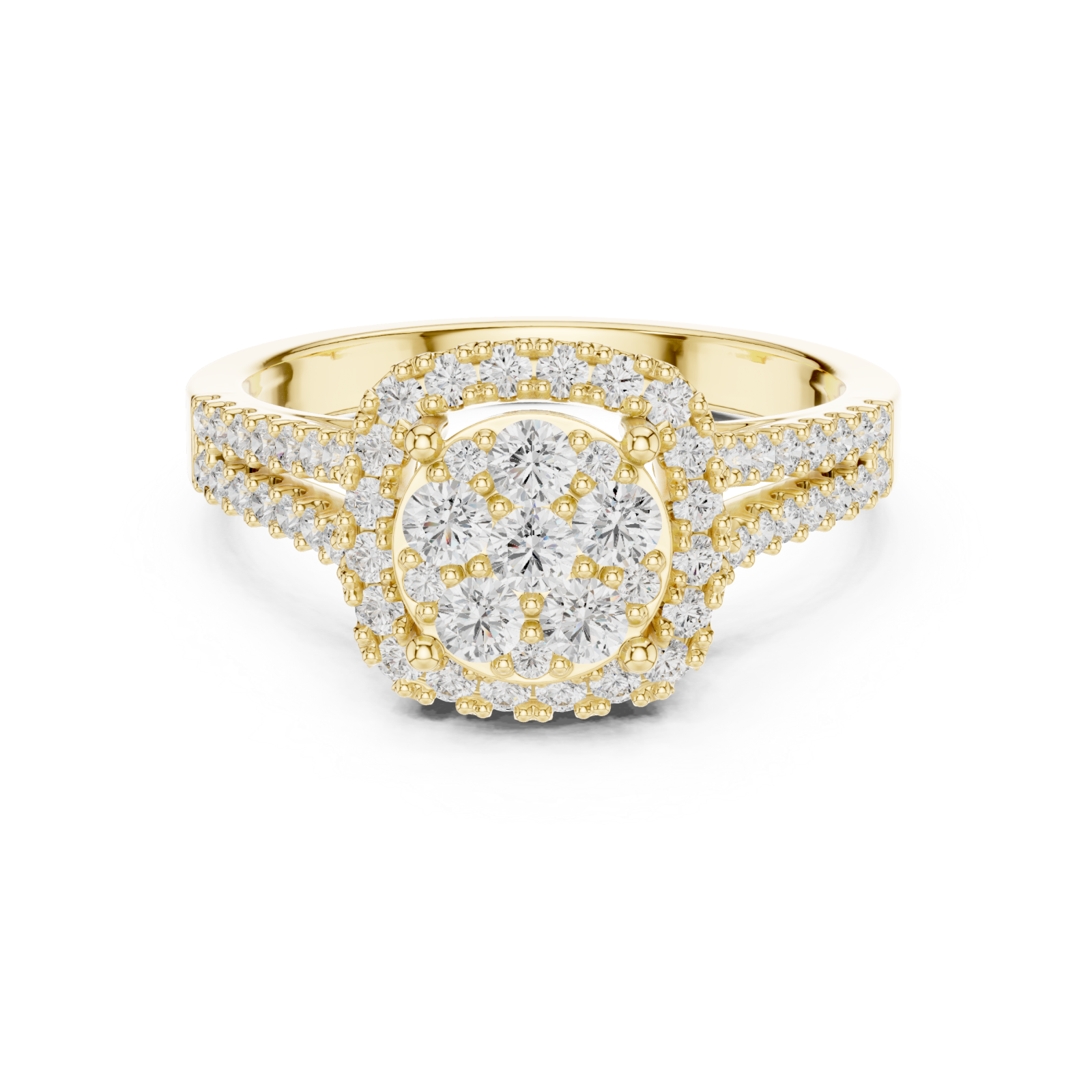  Gold Celestial Embrace Petal Crown Solitaire Ring Front View