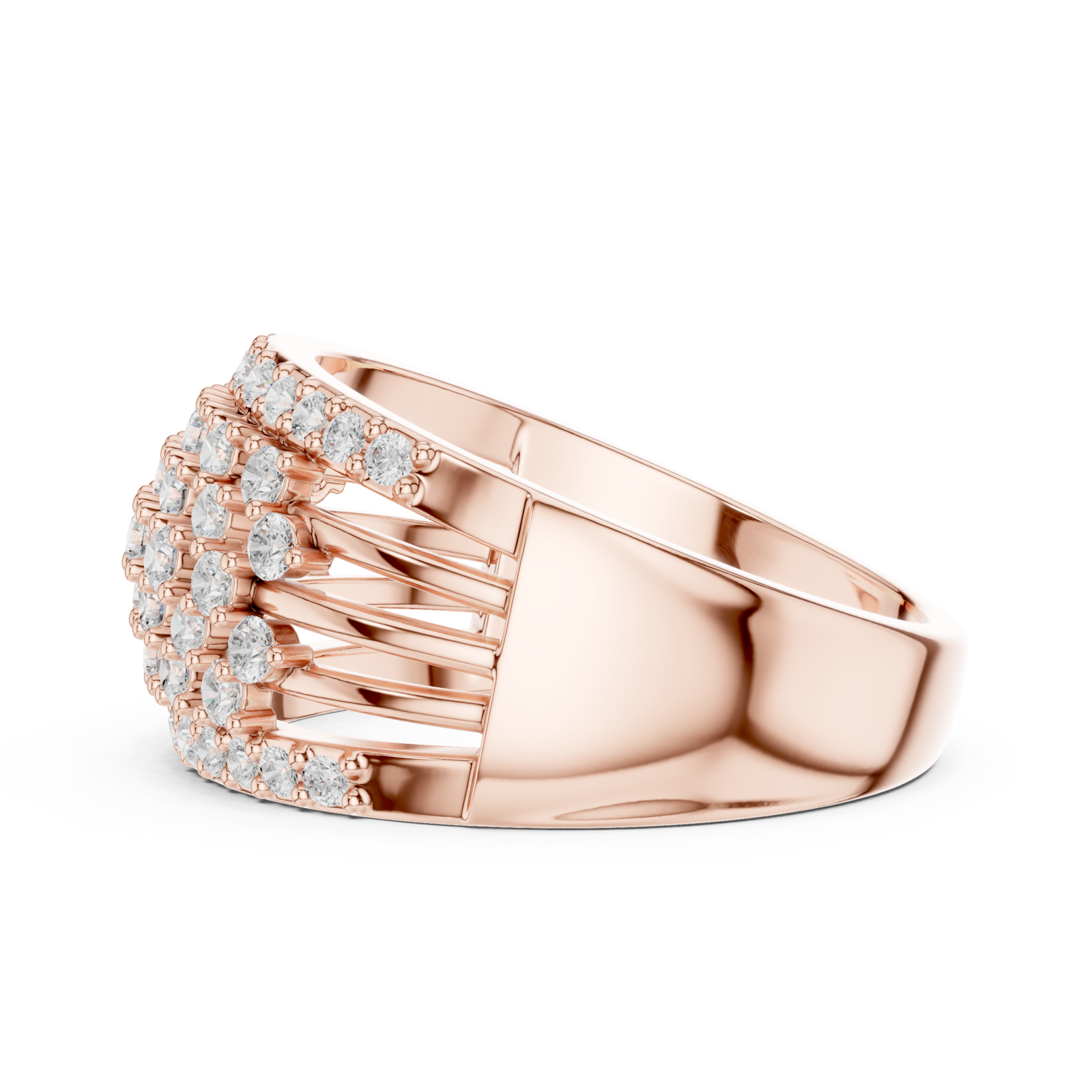  Rose Gold Grand Pavilion Curved Crown Ring Side View