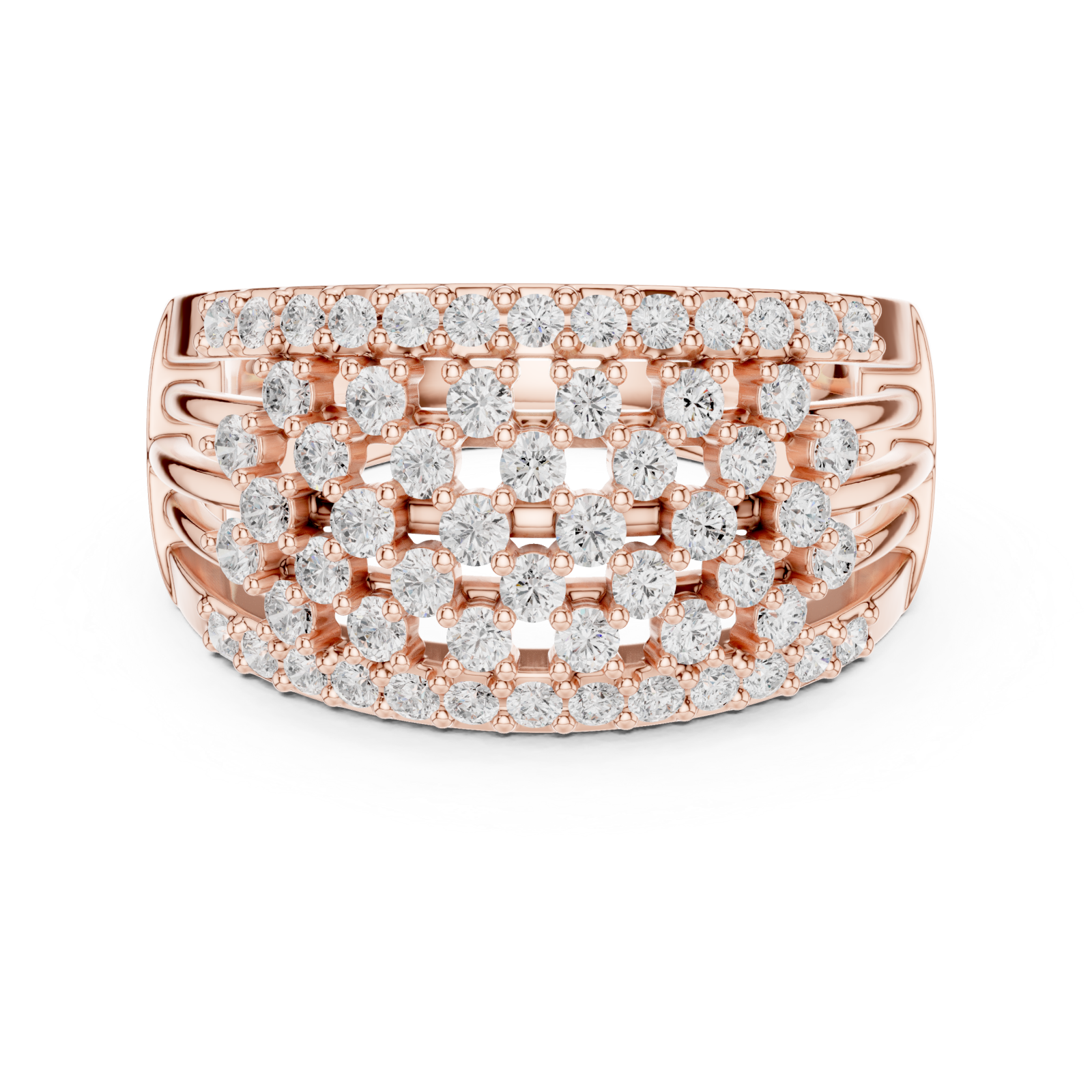  Rose Gold Grand Pavilion Curved Crown Ring Front View