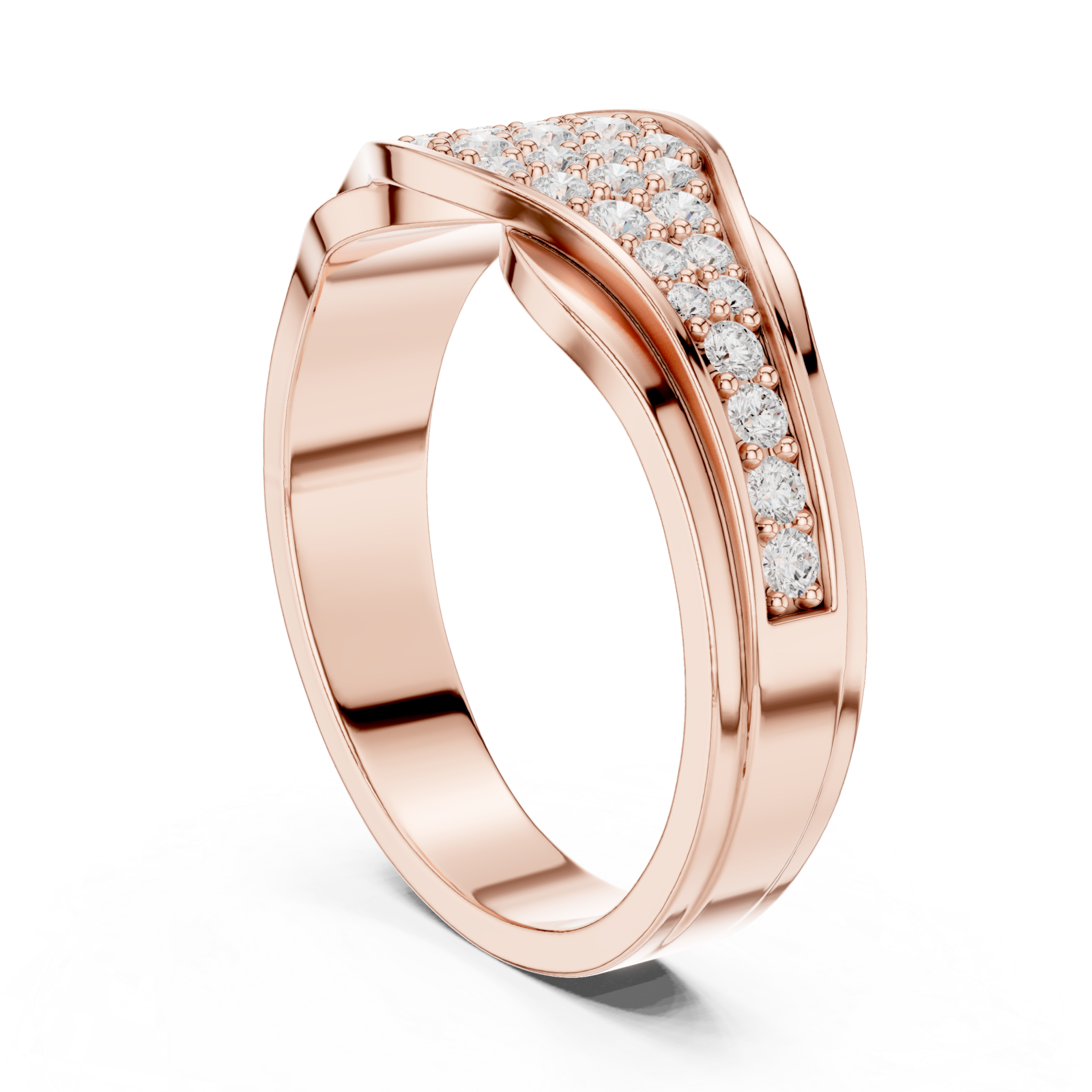  Rose Gold Shimmer Wave Dual Band Ring Left View