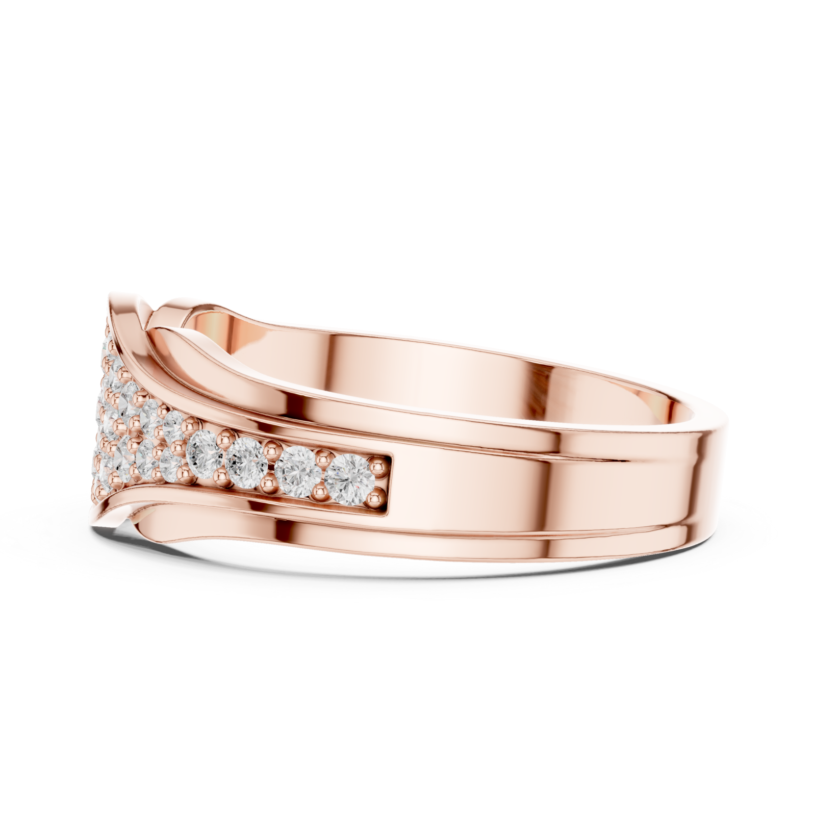  Rose Gold Shimmer Wave Dual Band Ring Side View