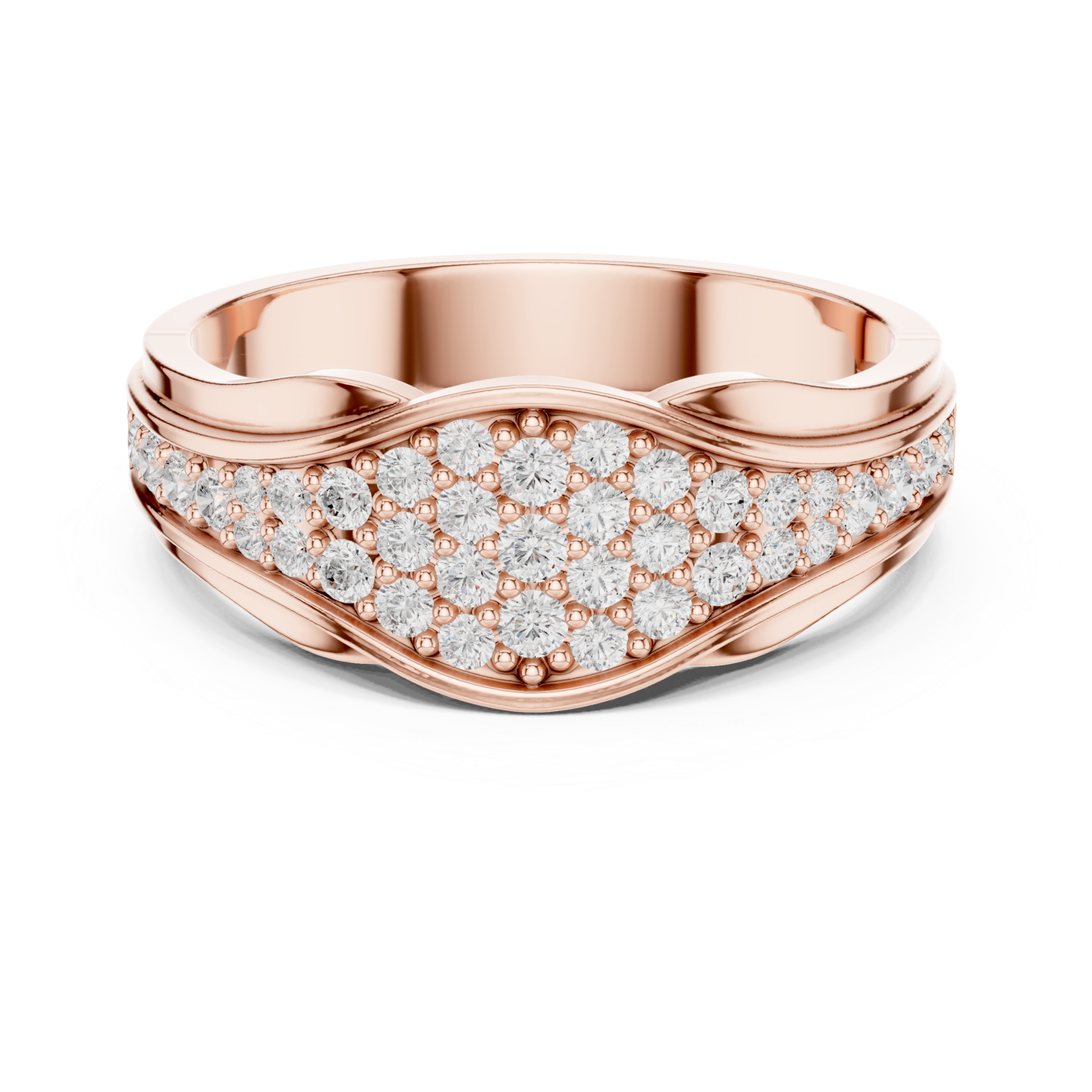  Rose Gold Shimmer Wave Dual Band Ring Front View