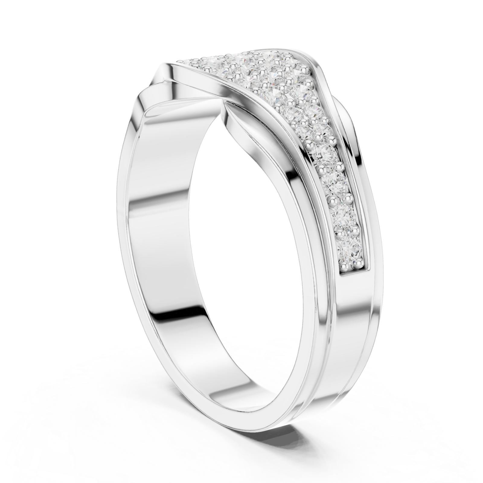  White Gold Shimmer Wave Dual Band Ring Left View