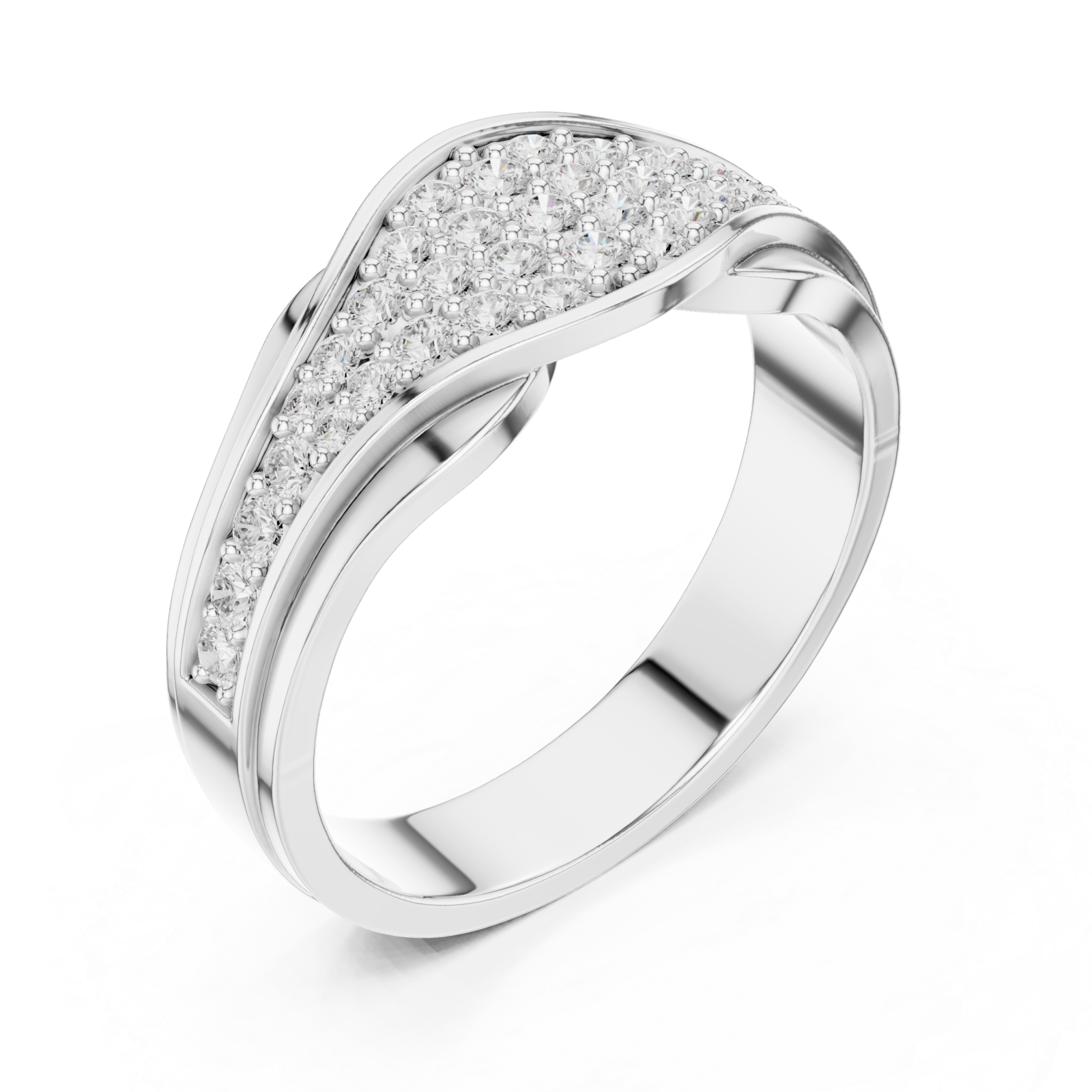  White Gold Shimmer Wave Dual Band Ring Right View