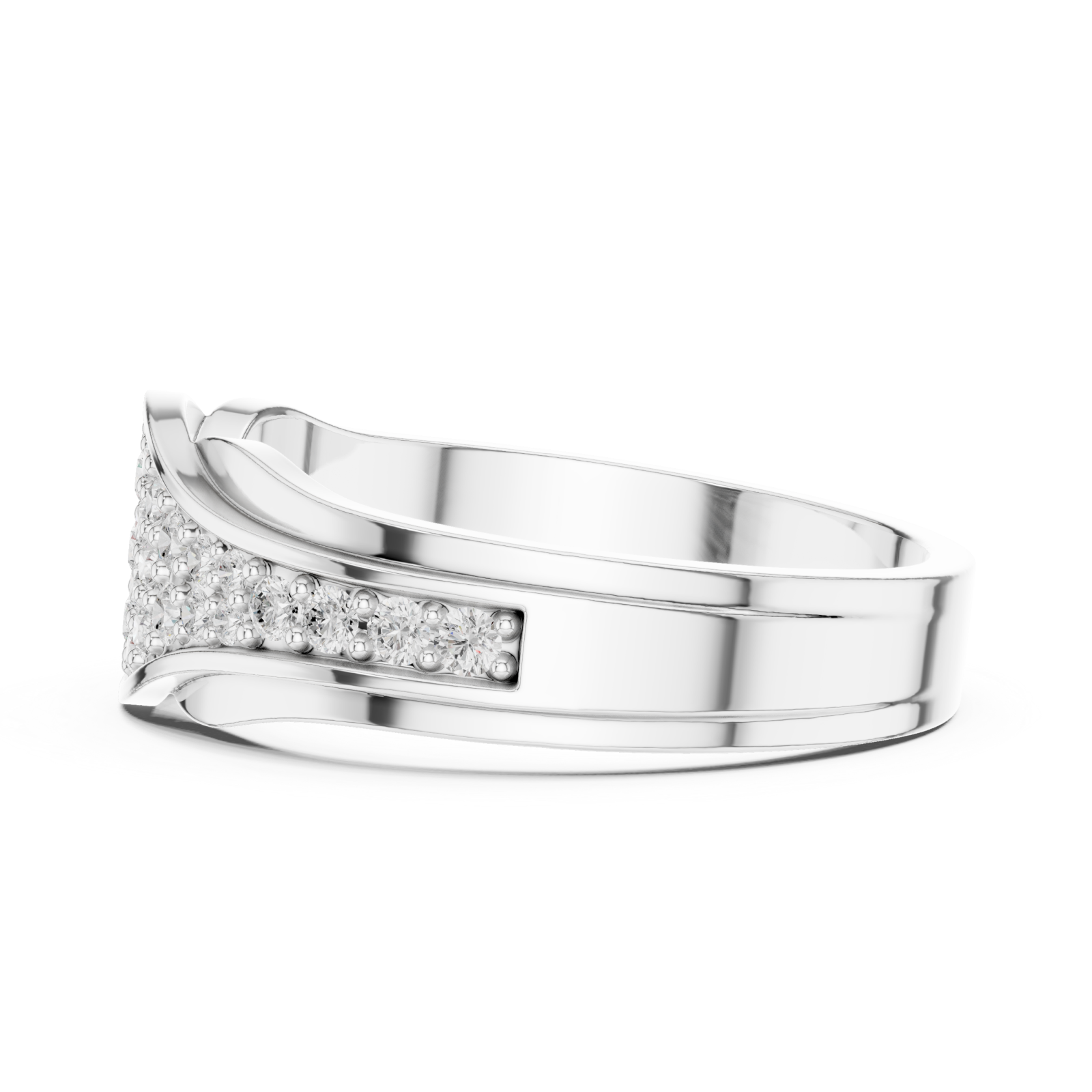  White Gold Shimmer Wave Dual Band Ring Side View