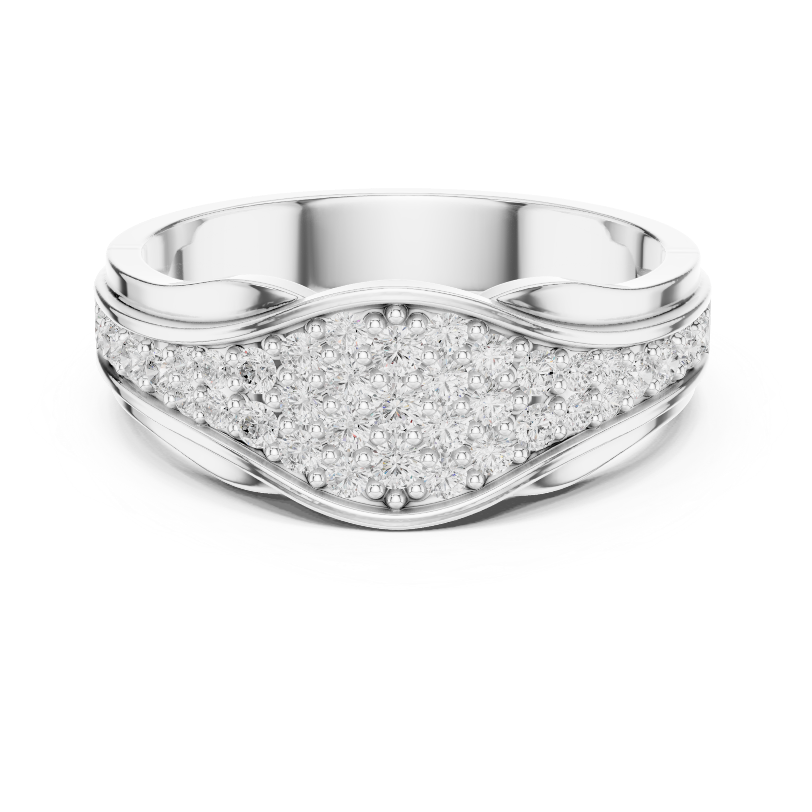  White Gold Shimmer Wave Dual Band Ring Front View