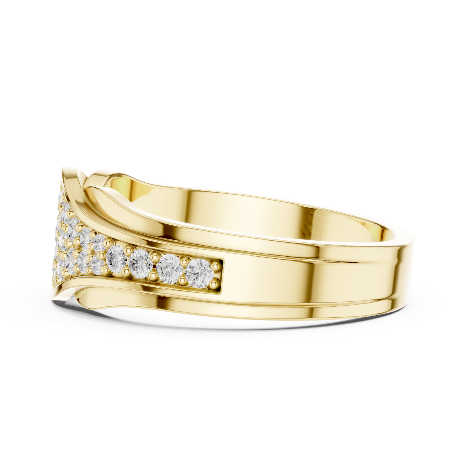 Gold Shimmer Wave Dual Band Ring Side View