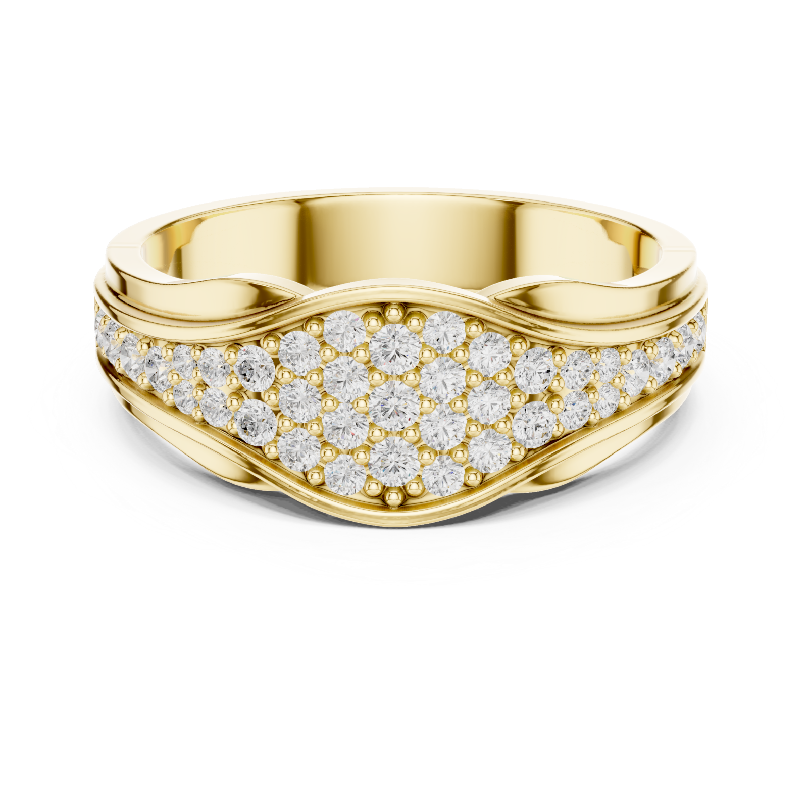  Gold Shimmer Wave Dual Band Ring Front View