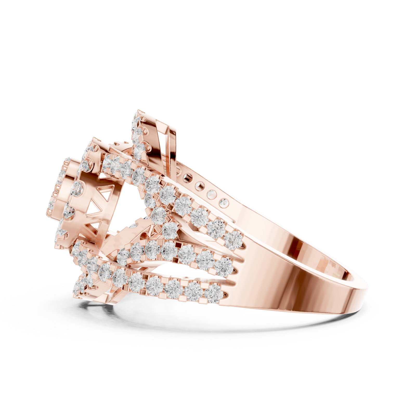  Rose Gold Celestial Blossom Cluster Gallery Band Side View