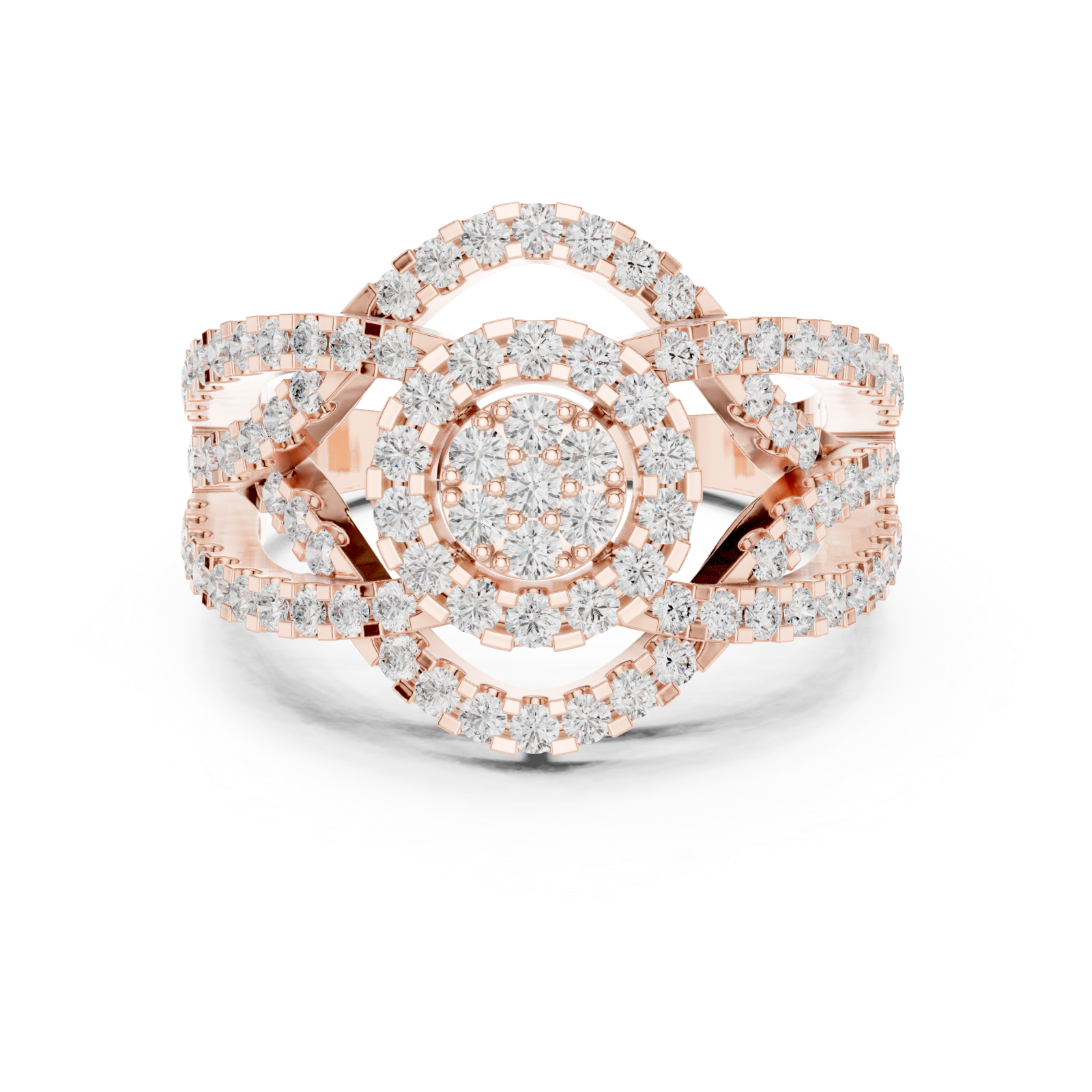  Rose Gold Celestial Blossom Cluster Gallery Band Front View