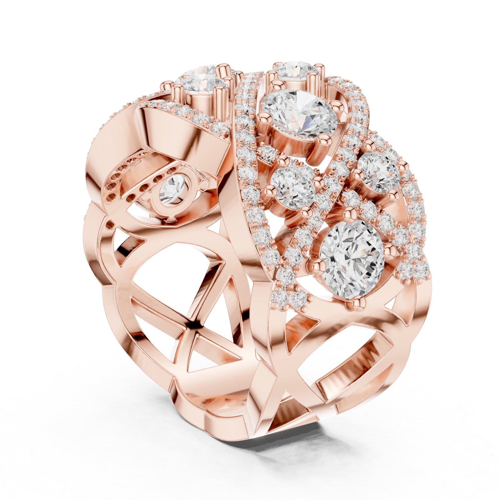  Rose Gold Cherished Aurora Spiral Statement Band Ring Left View