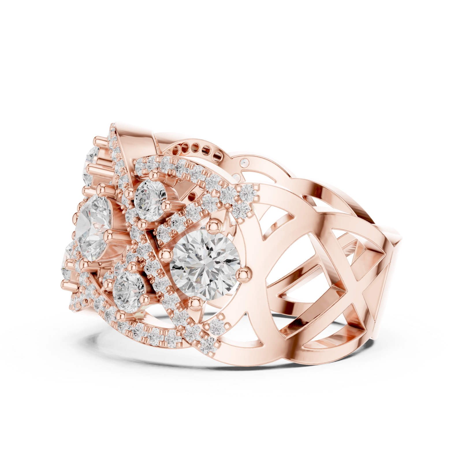  Rose Gold Cherished Aurora Spiral Statement Band Ring Side View